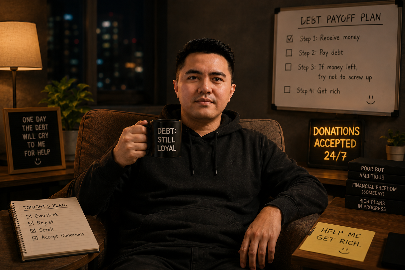 Rifqi holding coffee for final donation call to action